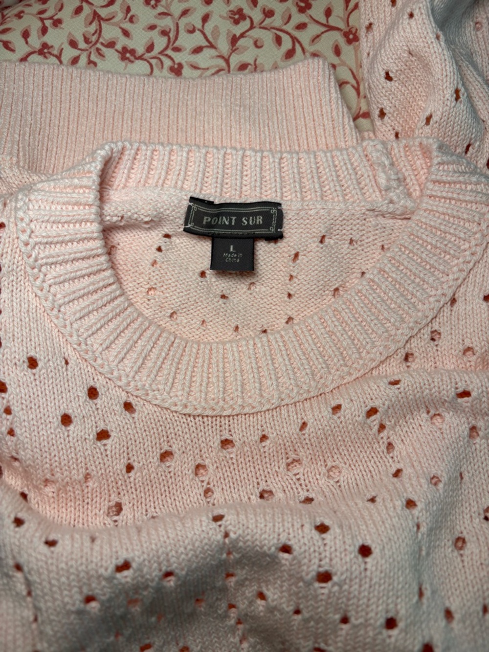 Point Sur Crewneck Pointelle Knit Sweater in Soft Pink - Picture 6 of 6